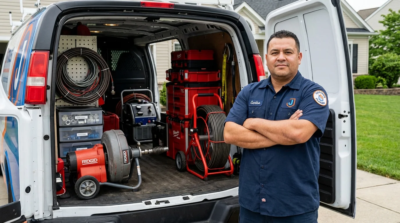 Professional drain cleaning equipment and Johns Plumbing LLC plumber in Ripon