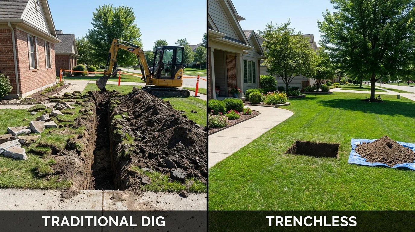 Trenchless sewer repair with minimal yard damage versus traditional excavation in Ripon, CA